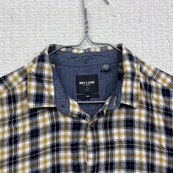 Only & Sons Slim-Fit Men's Plaid Shirt Yellow / Black Sz L Lumberjack Outdoor - Picture 2 of 16